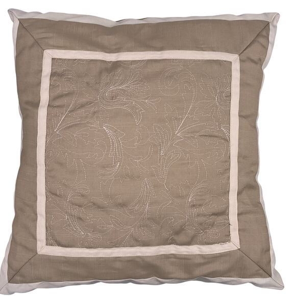 Laura Ashley Pair of 16" Square Beige Embroidered Throw Pillows New - Picture 1 of 7